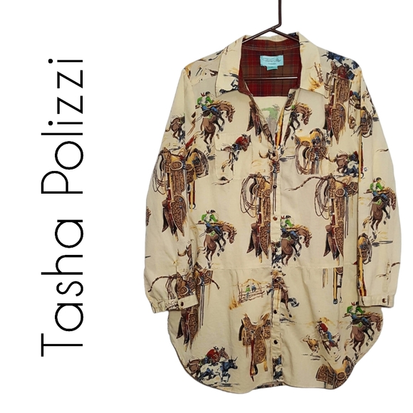 Tasha Polizzi Tops - Tasha Polizzi western rodeo button front tab sleeve tunic shirt size XL